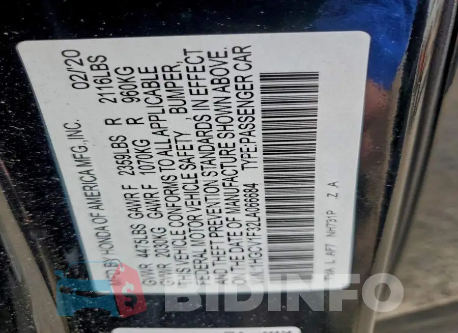 1HGCV1F32LA066684 Photo# 13