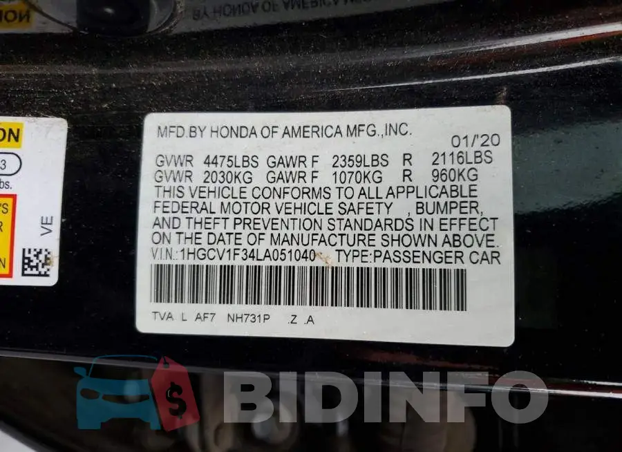 1HGCV1F34LA051040 Photo# 12
