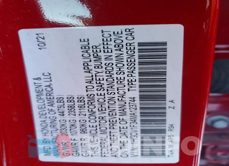 1HGCV1F34MA123744 Photo# 12