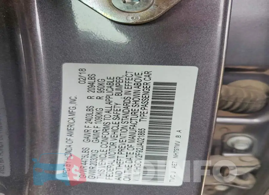 1HGCV2F92JA021865 Photo# 13