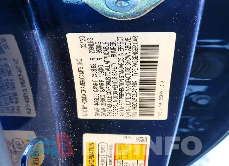 1HGCV2F92LA017902 Photo# 12