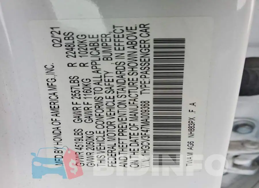 1HGCV3F47MA009368 Photo# 12