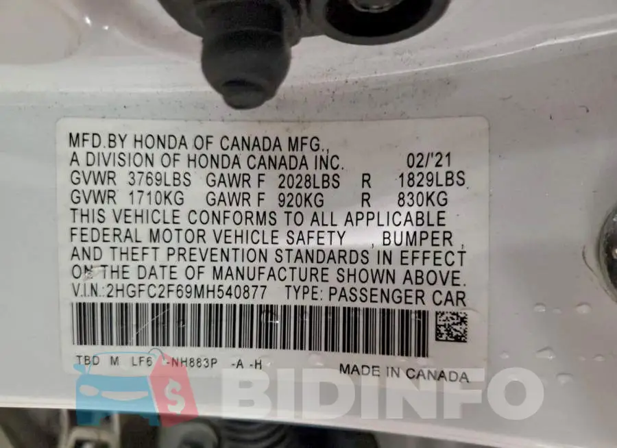 2HGFC2F69MH540877 Photo# 12