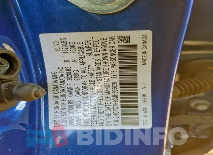 2HGFC2F80MH505629 Photo# 12