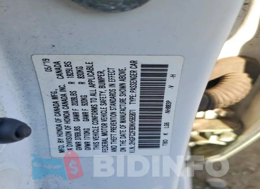 2HGFC2F83KH565871 Photo# 13