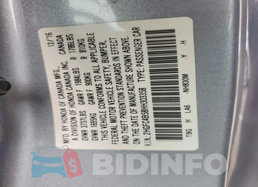 2HGFC4B58HH303358 Photo# 12