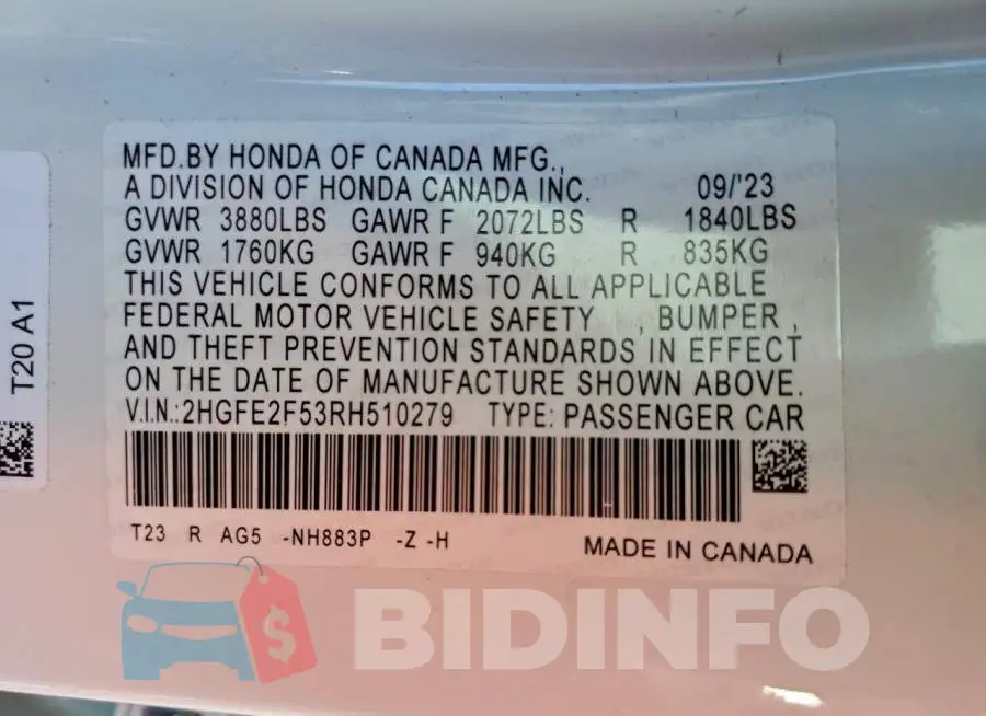 2HGFE2F53RH510279 Photo# 12