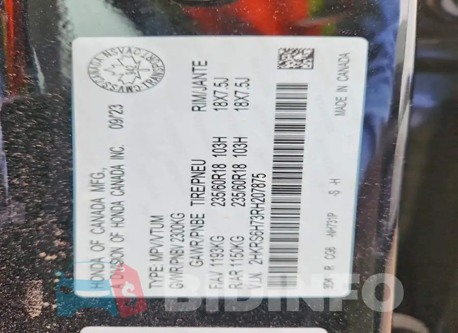 2HKRS6H73RH207875 Photo# 13