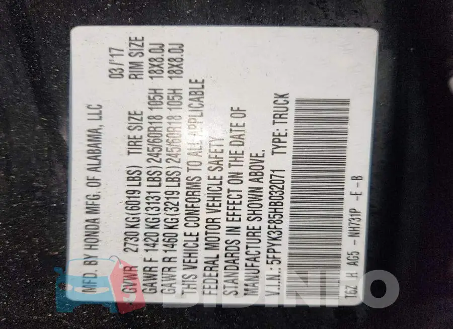 5FPYK3F85HB032071 Photo# 12