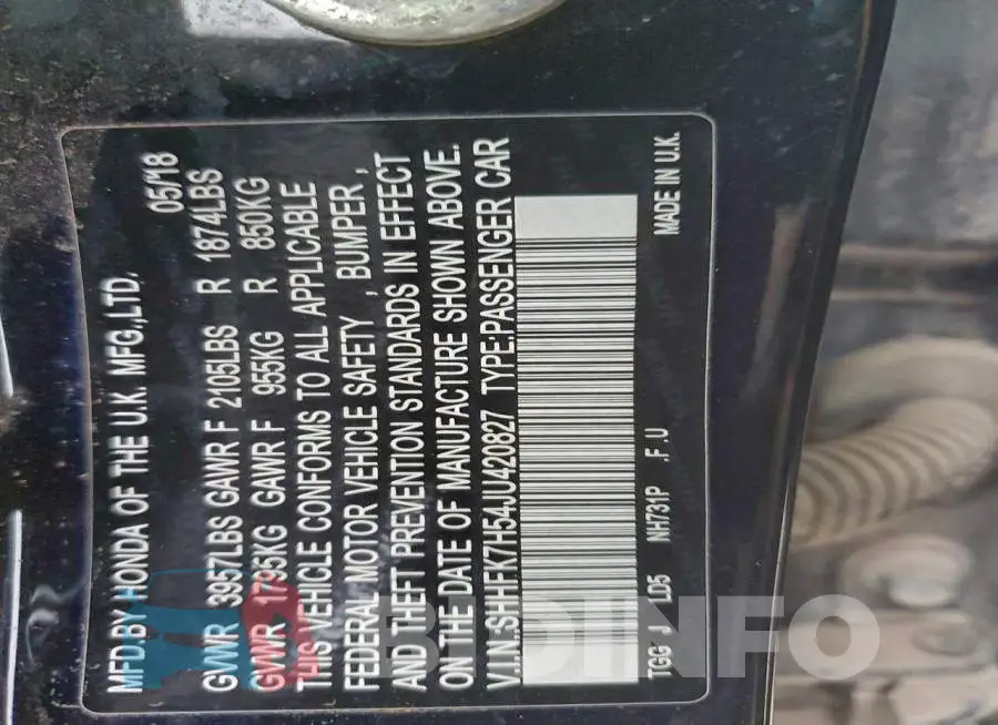 SHHFK7H54JU420827 Photo# 13