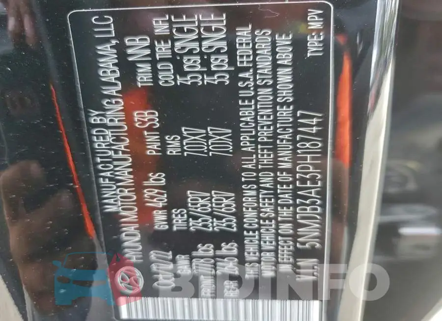 5NMJB3AE3PH187447 Photo# 14