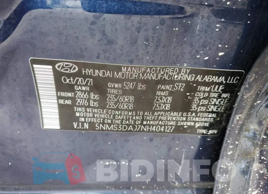 5NMS3DAJ7NH404127 Photo# 13
