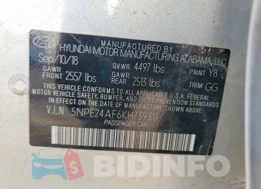 5NPE24AF6KH739311 Photo# 12