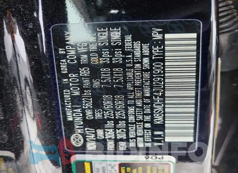 KM8SMDHF4JU291900 Photo# 13