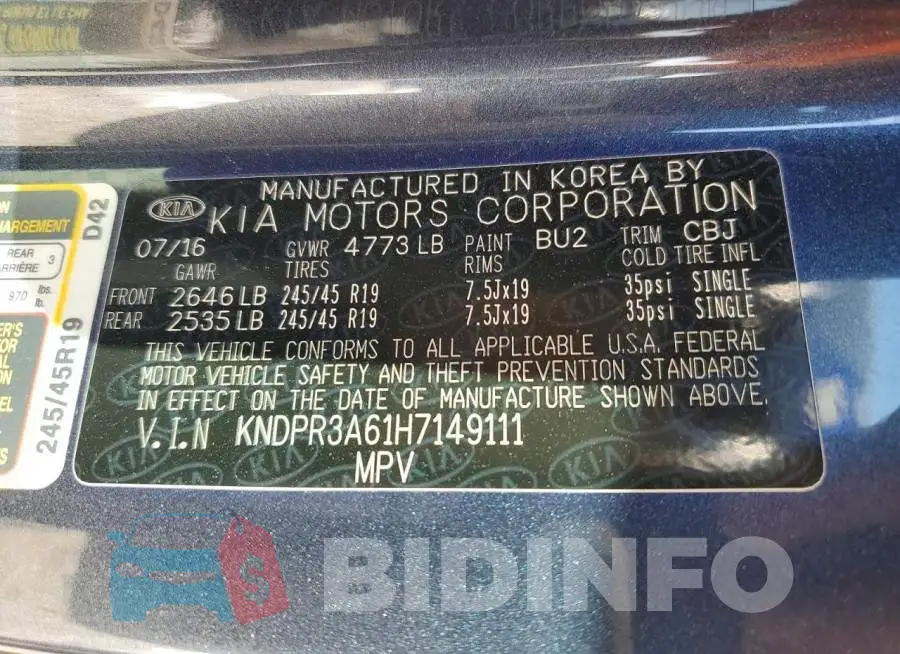 KNDPR3A61H7149111 Photo# 12
