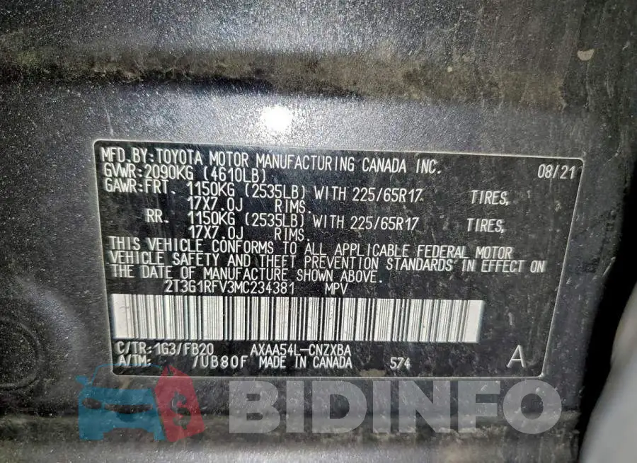 2T3G1RFV3MC234381 Photo# 13