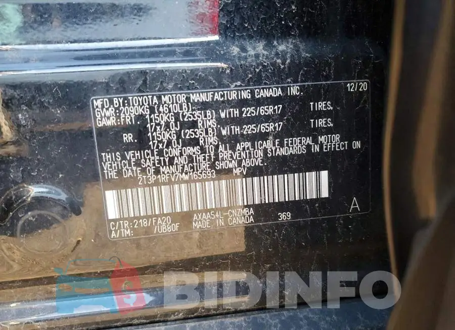 2T3P1RFV7MW165693 Photo# 13