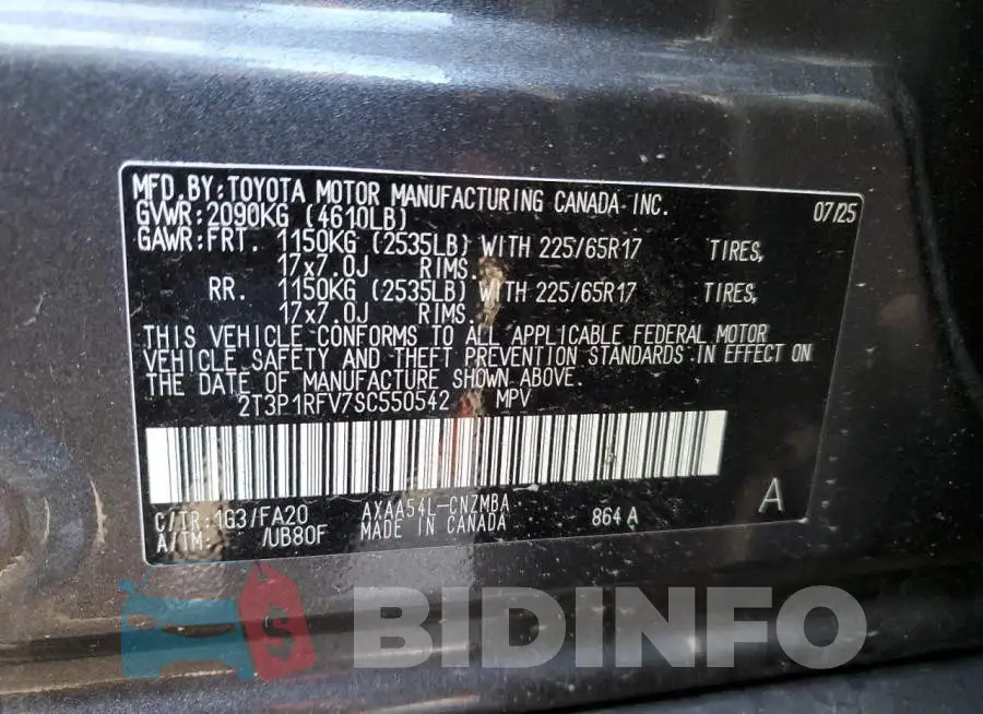 2T3P1RFV7SC550542 Photo# 14
