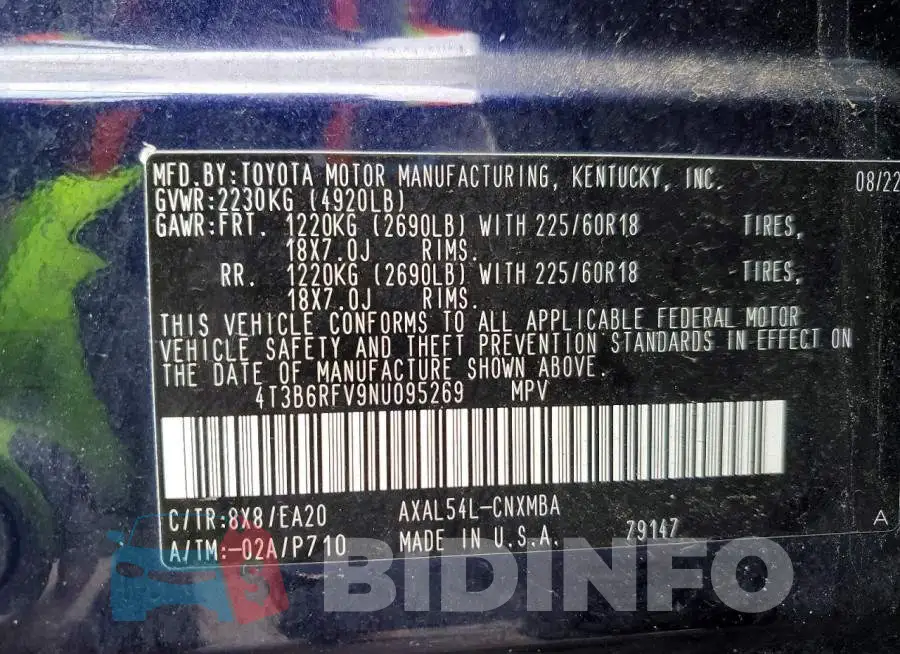 4T3B6RFV9NU095269 Photo# 13