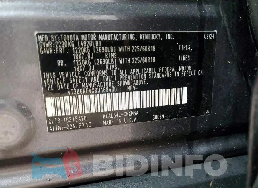4T3B6RFVXRU168400 Photo# 13