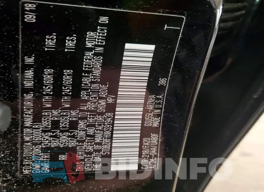 5TDBZRFHXKS919438 Photo# 13