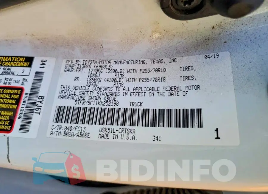 5TFRY5F11KX252198 Photo# 12