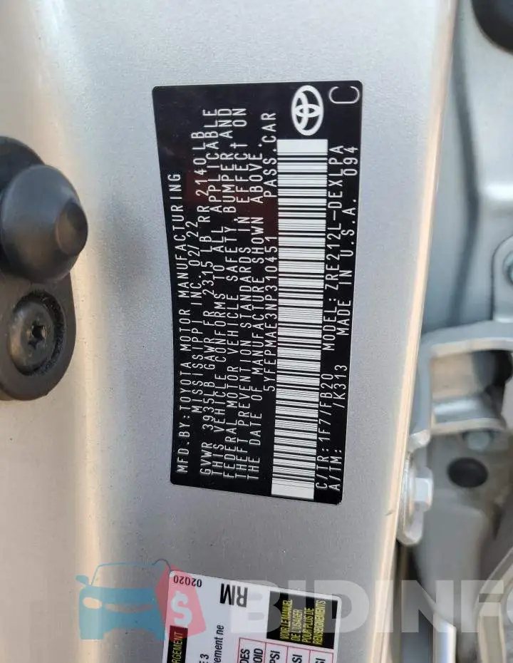 5YFEPMAE3NP310451 Photo# 12