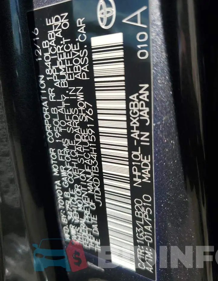 JTDKDTB34H1591767 Photo# 12