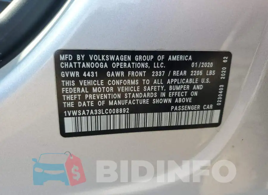1VWSA7A33LC008892 Photo# 12