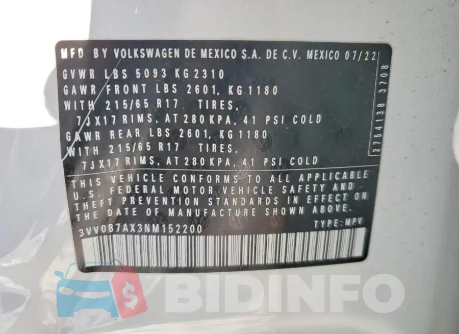 3VV0B7AX3NM152200 Photo# 13