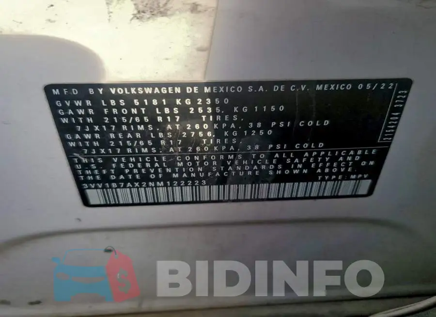 3VV1B7AX2NM122223 Photo# 13