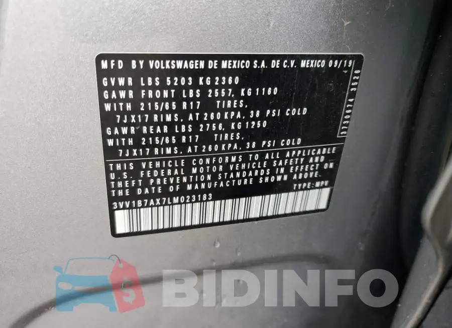 3VV1B7AX7LM023183 Photo# 13