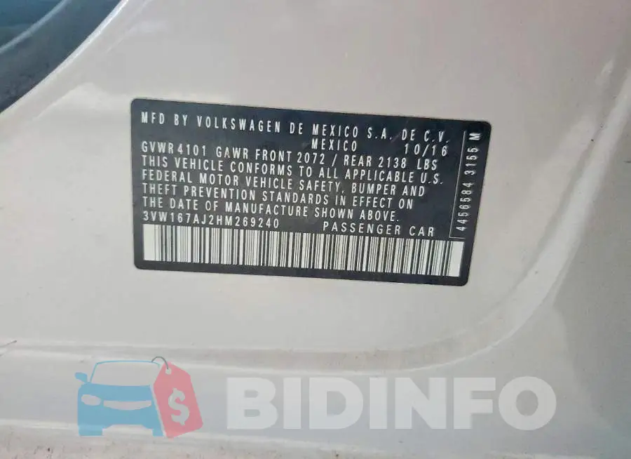 3VW167AJ2HM269240 Photo# 12