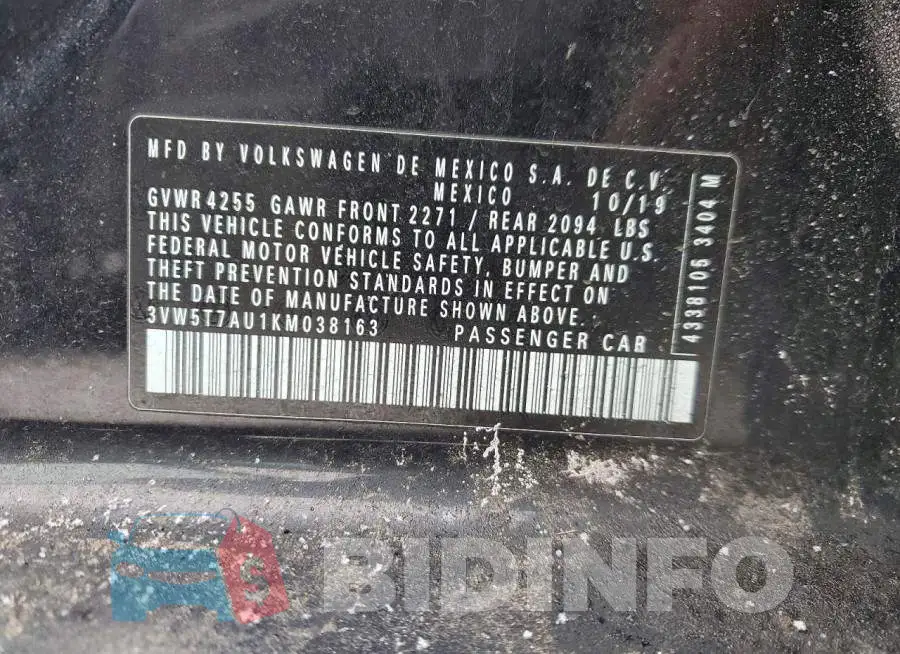 3VW5T7AU1KM038163 Photo# 12