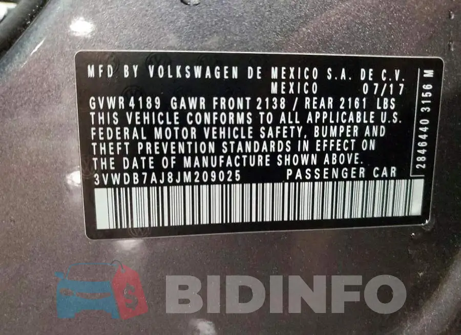 3VWDB7AJ8JM209025 Photo# 12