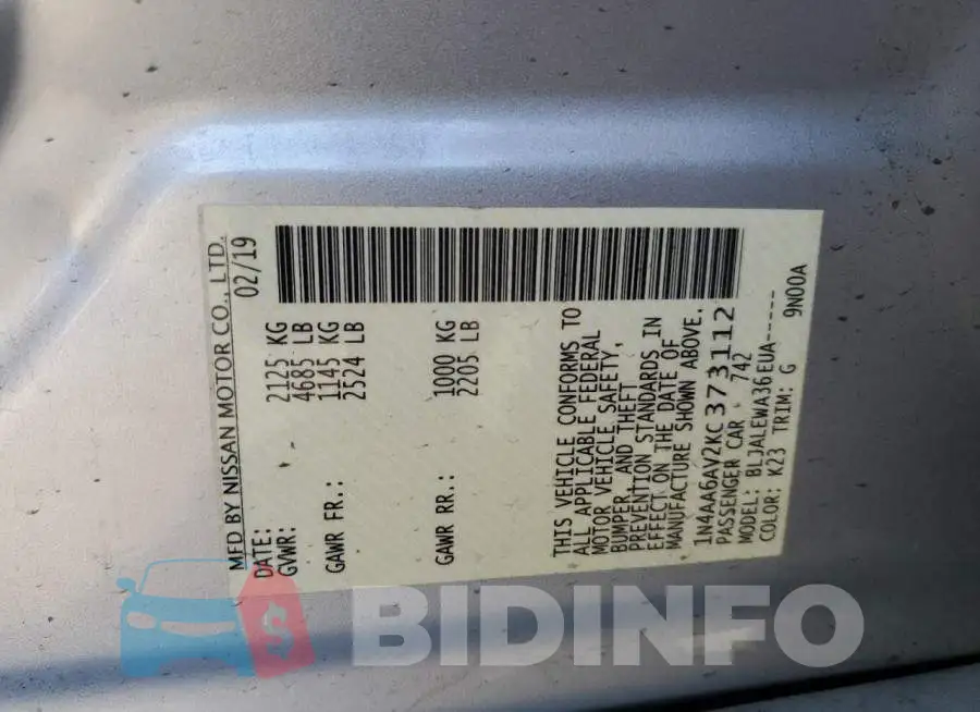 1N4AA6AV2KC373112 Photo# 12