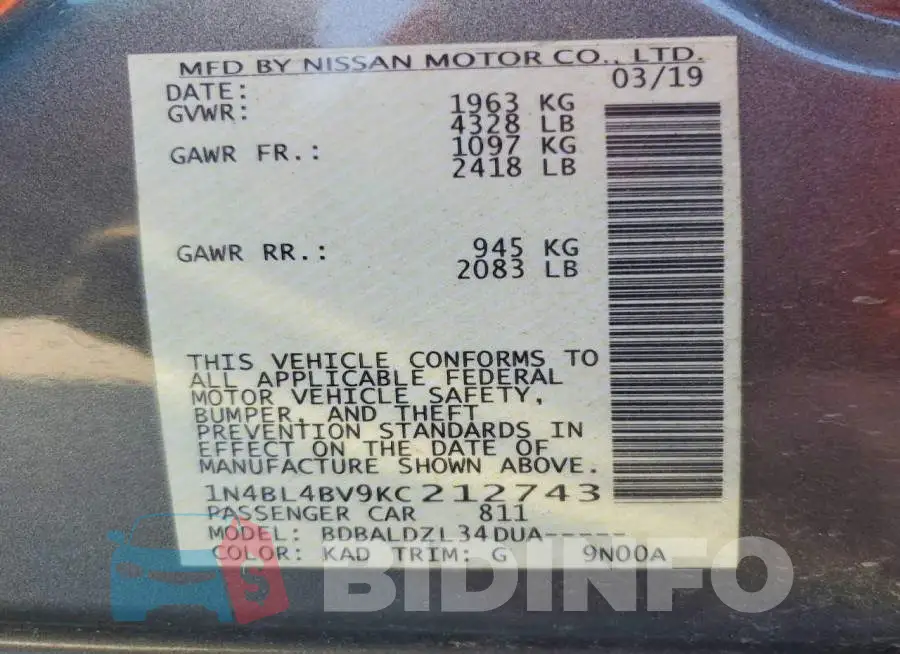 1N4BL4BV9KC212743 Photo# 13
