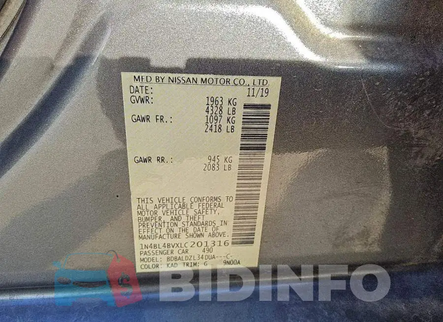 1N4BL4BVXLC201316 Photo# 12