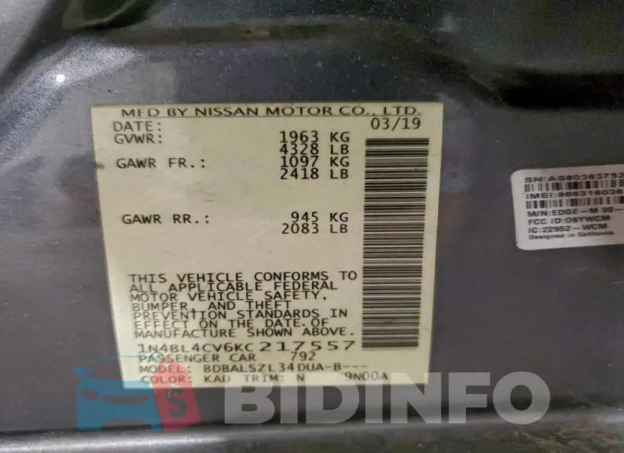 1N4BL4CV6KC217557 Photo# 12