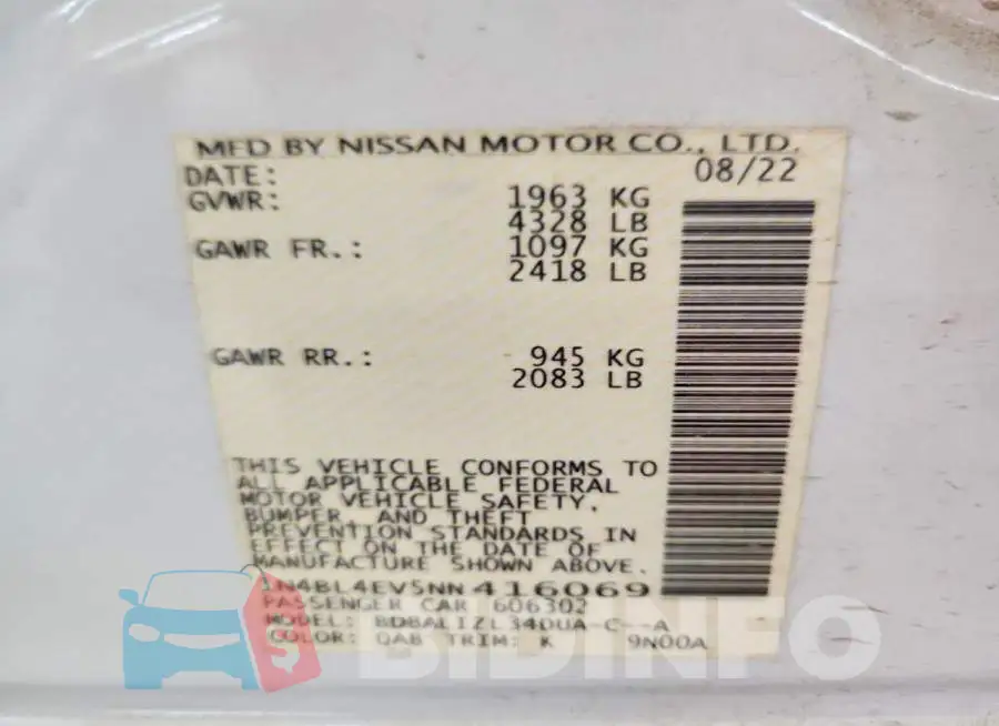 1N4BL4EV5NN416069 Photo# 13