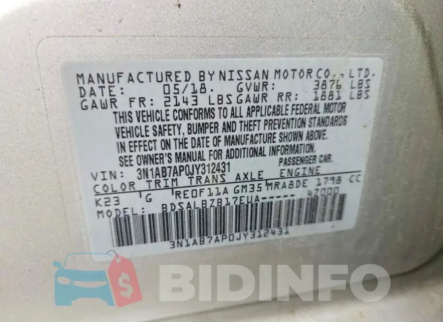 3N1AB7AP0JY312431 Photo# 12