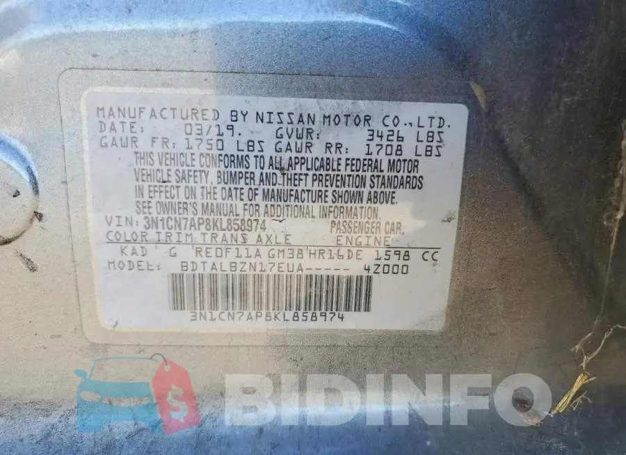 3N1CN7AP8KL858974 Photo# 12