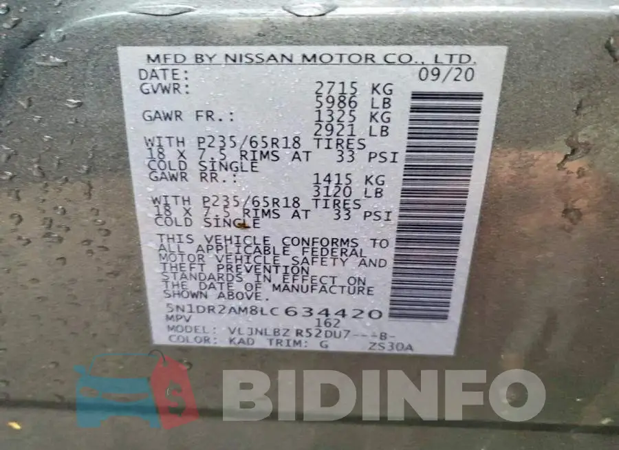 5N1DR2AM8LC634420 Photo# 13