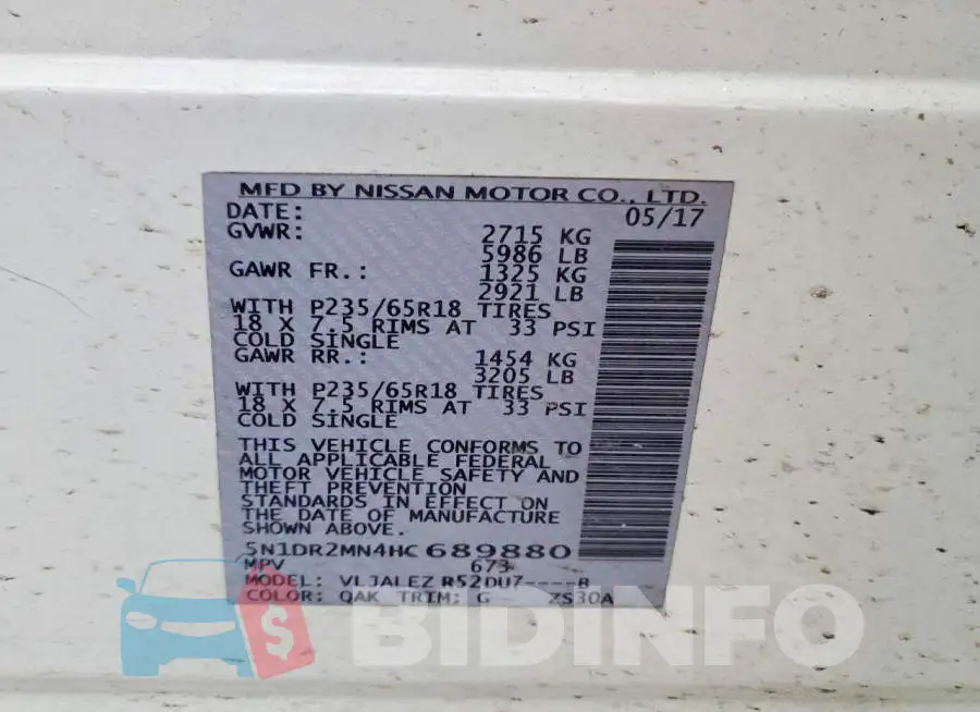 5N1DR2MN4HC689880 Photo# 14