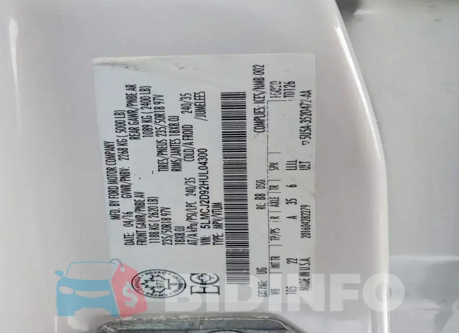 5LMCJ2D92HUL04300 Photo# 13