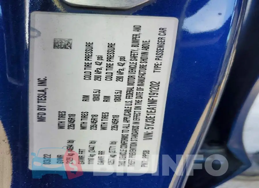 5YJ3E1EA1NF191202 Photo# 12
