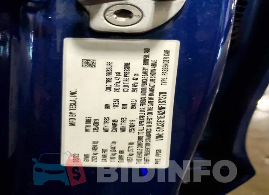 5YJ3E1EA2NF187370 Photo# 13