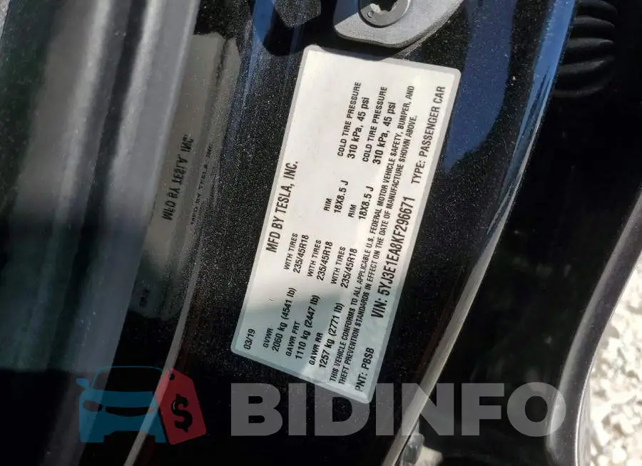 5YJ3E1EA8KF296671 Photo# 13
