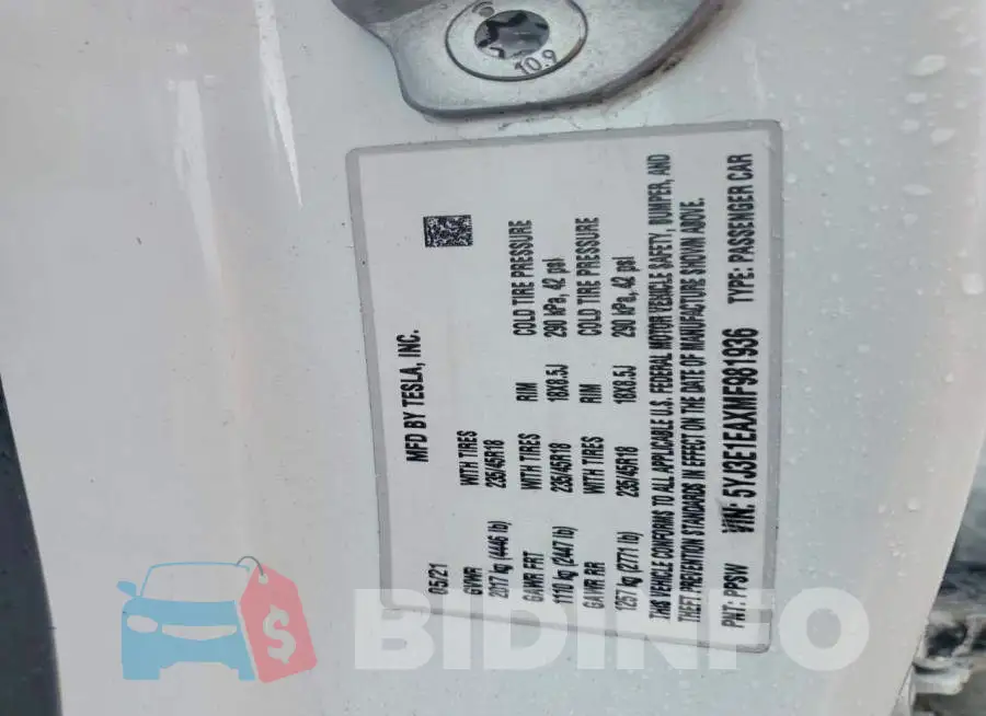 5YJ3E1EAXMF981936 Photo# 12
