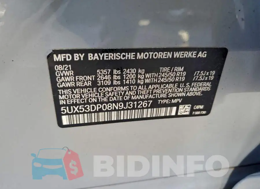 5UX53DP08N9J31267 Photo# 12